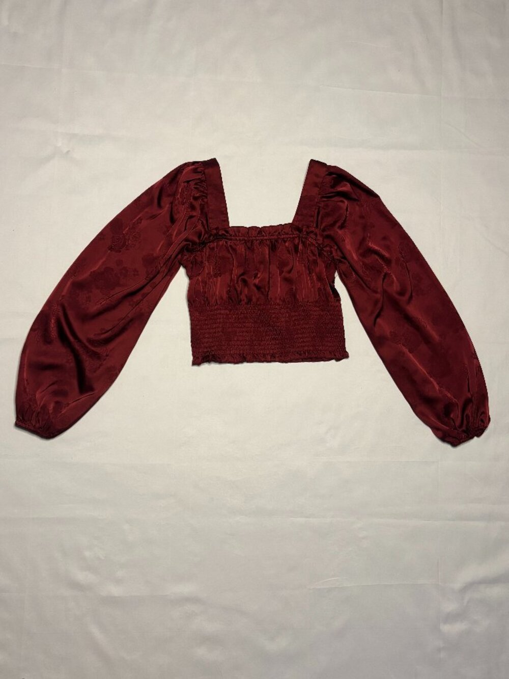 Tinseltown Squareneck Smocked Long Sleeve Cropped Top Juniors Small